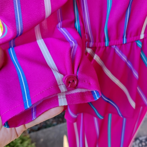 XS/S 70s 80s Striped Peplum Dress - Picture 5 of 8